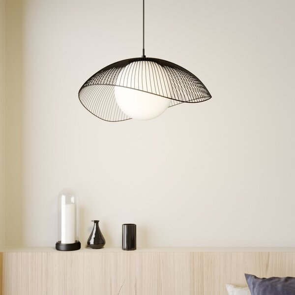 Lindby Fabronia lampă, grilaj, bilă sticlă, reglabil, Negru, Camera de zi / sufragerie, Metal, Modern