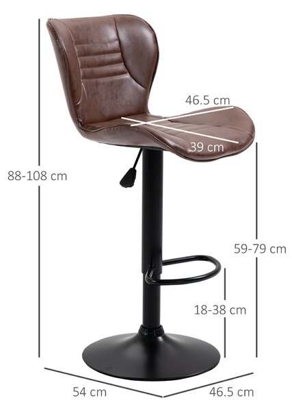 HOMCOM Set 2 Scaune de Bar cu Înălțime Reglabilă, Șezut Rotativ și Suport pentru Picioare, 46,5x54x88-108 cm, Maro | Aosom Romania