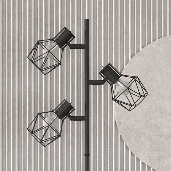 HOMCOM Lampă de Podea cu 3 Lumini Reglabile și Întrerupător cu Buton, Lampă Modernă din Metal, 41x28x169 cm, Negru | Aosom Romania