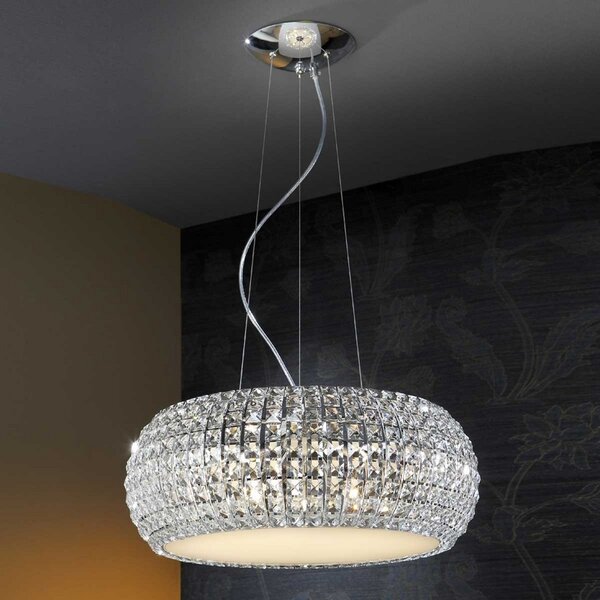 Schuller Valencia Lampă susp. Diamond cu cristale, rotundă 54cm, Transparent, Camera de zi / sufragerie, Cristal