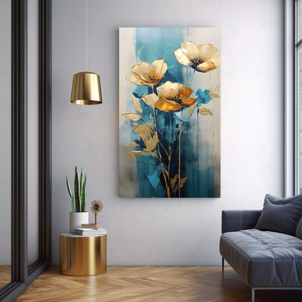 Eleganță atemporală pe pânză Splendoare aurie pe pânză albastră - 50x100