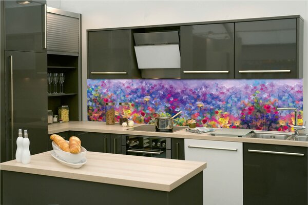 Fototapet pentru bucătărie - pictură florală colorată 260 x 60 cm