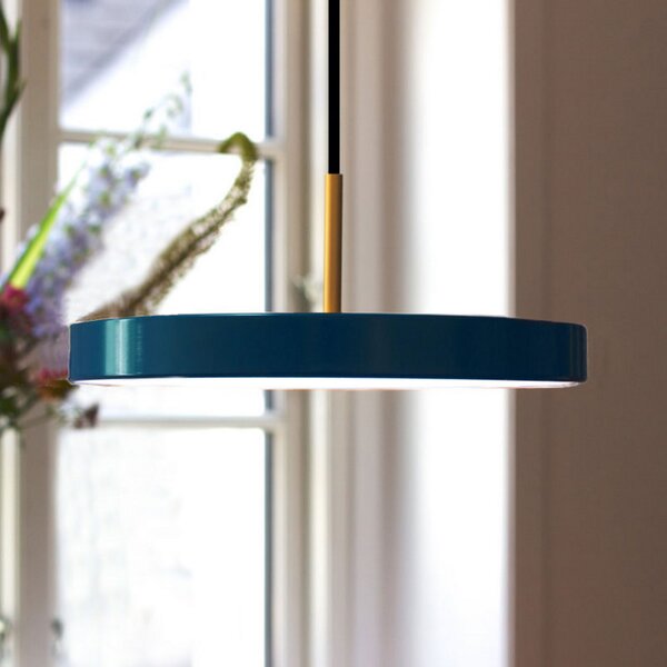 UMAGE Lampă suspendată LED Asteria Mini, petrol/alamă, Ø 31 cm, reglabil, Albastru, Camera de zi / sufragerie, Metal, Design