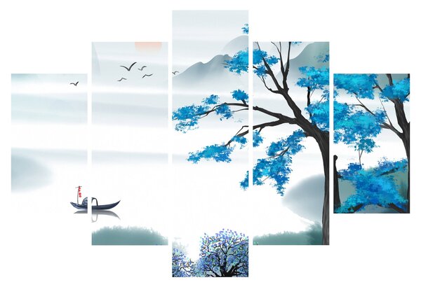 Tablou - Pictură, lac cu barcă (150x105 cm)
