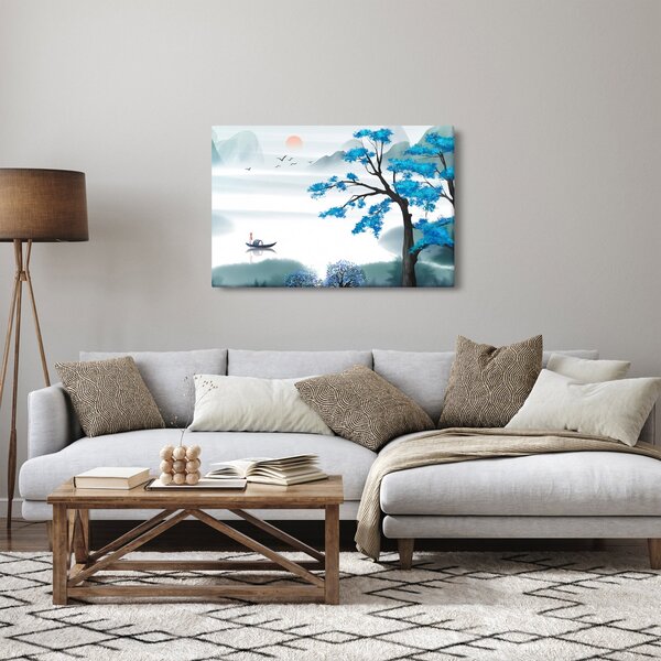 Tablou - Pictură, lac cu barcă (90x60 cm)