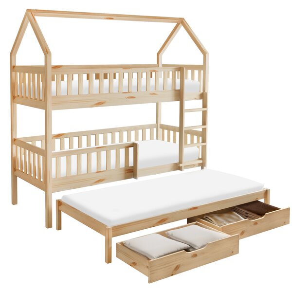 KONDELA Pat supraetajat Montessori cu pat suplimentar, natural, VENITA TYP 1