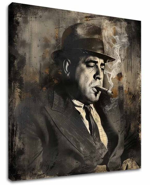 Tablou de perete AL CAPONE - Fum și putere | finisată de mâna artistului - 60x60 cm