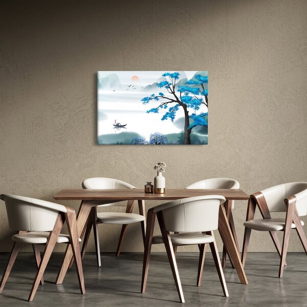 Tablou - Pictură, lac cu barcă (90x60 cm)