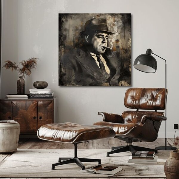 Tablou de perete AL CAPONE - Fum și putere | finisată de mâna artistului - 60x60 cm