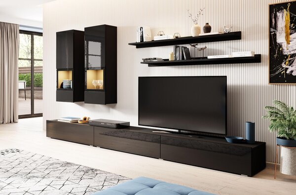 Mobilier living Alease Typ 10 (negru + Negru lucios). Promo -22%. 1030545