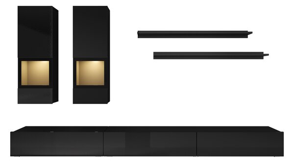 Mobilier living Alease Typ 10 (negru + Negru lucios). Promo -22%. 1030545
