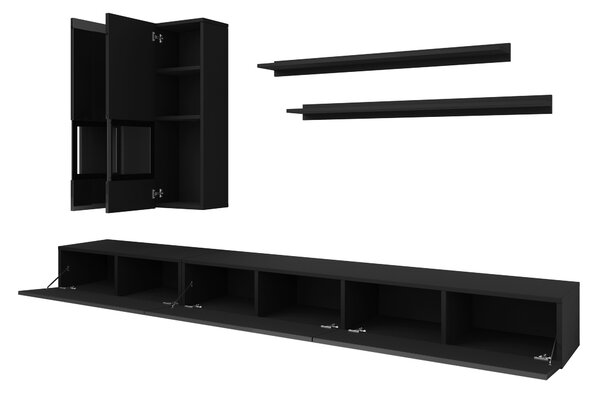 Mobilier living Alease Typ 10 (negru + Negru lucios). Promo -22%. 1030545