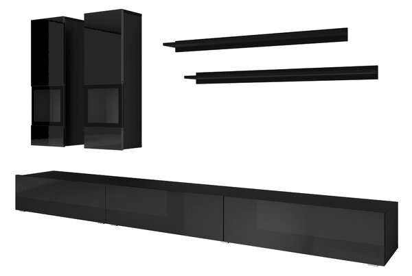 Mobilier living Alease Typ 10 (negru + Negru lucios). Promo -22%. 1030545