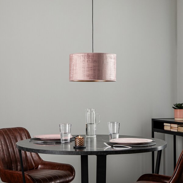 EMIBIG LIGHTING Lampă suspendată Jari cu abajur din pânză 1 bec, roz-auriu, reglabil, Roz / Rosé, Camera de zi / sufragerie, Țesătură / Textil