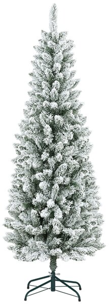 HOMCOM Pom de Crăciun Artificial Acoperit cu Zăpadă, Pom de Crăciun Îngust cu Bază Pliabilă, Ø65x180 cm, Verde | Aosom Romania
