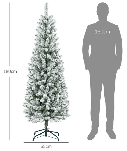 HOMCOM Pom de Crăciun Artificial Acoperit cu Zăpadă, Pom de Crăciun Îngust cu Bază Pliabilă, Ø65x180 cm, Verde | Aosom Romania