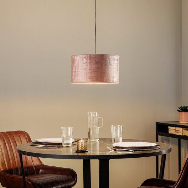 EMIBIG LIGHTING Lampă suspendată Jari cu abajur din pânză 1 bec, roz-auriu, reglabil, Roz / Rosé, Camera de zi / sufragerie, Țesătură / Textil