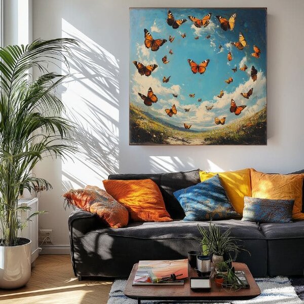 Tablou de perete Circle of Butterflies - armonie în natură - 60x60 cm