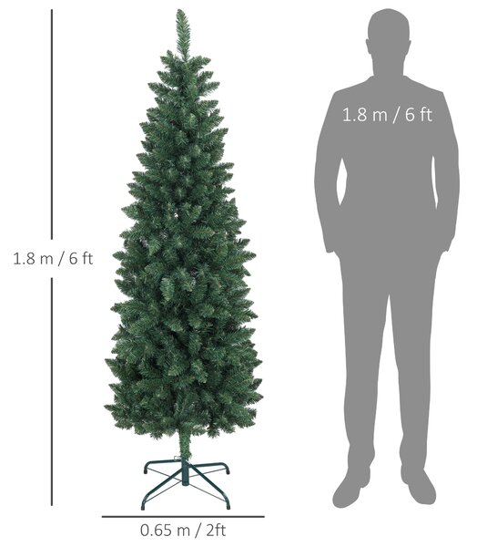 HOMCOM Brad Artificial de Crăciun cu 479 Ramuri, Brad de Crăciun Înalt și Îngust cu Bază Pliabilă, Ø65x180 cm, Verde | Aosom Romania