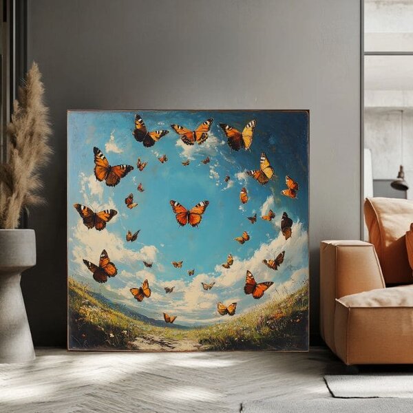 Tablou de perete Circle of Butterflies - armonie în natură - 60x60 cm