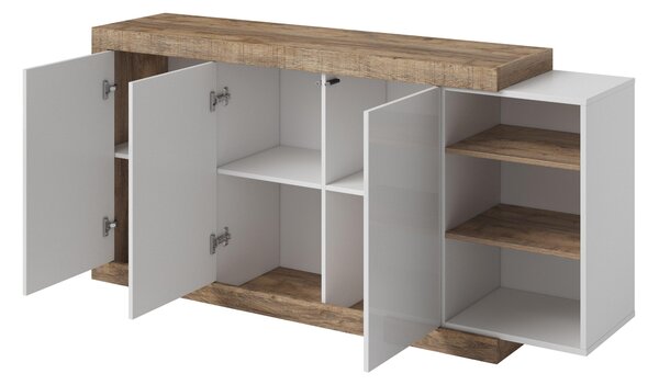 Comodă Sophia Typ 47 (stejar samdal + alb + alb lucios). Promo -10%. 1030606