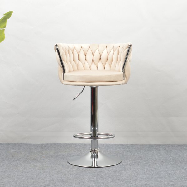 KONDELA Scaun de bar de design, bej ţesătură Velvet/crom, BRIN