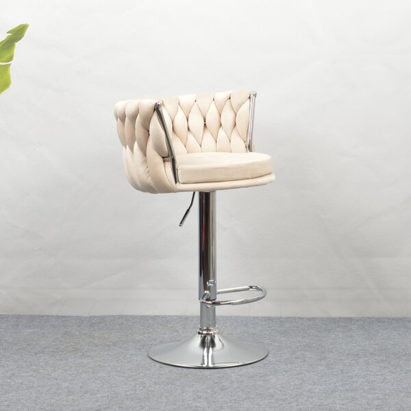KONDELA Scaun de bar de design, bej ţesătură Velvet/crom, BRIN