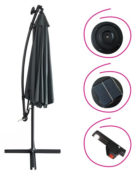 KONDELA Umbrelă de soare de grădină LED, gri, 3 m, LINDAN