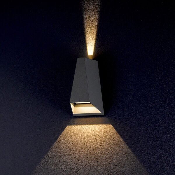 Lucande LED lumina de perete în aer liber Jendrik, înălțime 17 cm, antracit, Negru, Metal, Modern