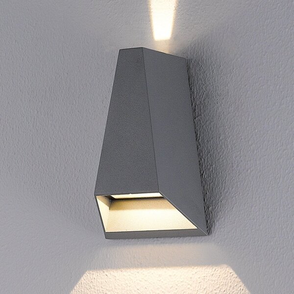 Lucande LED lumina de perete în aer liber Jendrik, înălțime 17 cm, antracit, Negru, Metal, Modern