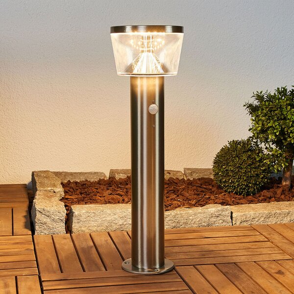 Lindby lampă cu soclu solar Antje, detector de mișcare, IP44, Metalic, Oțel inoxidabil, Modern, Lumini solare