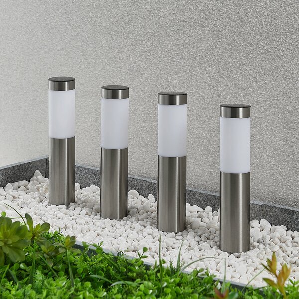 Lindby Lampă cu soclu LED, set de 4, vârf sol, 31 cm, IP44, Metalic, Oțel inoxidabil, Modern