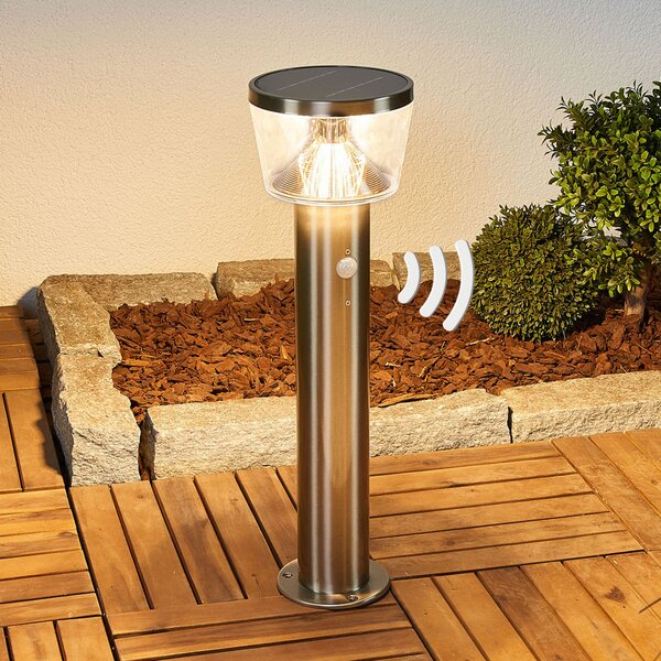 Lindby lampă cu soclu solar Antje, detector de mișcare, IP44, Metalic, Oțel inoxidabil, Modern, Lumini solare