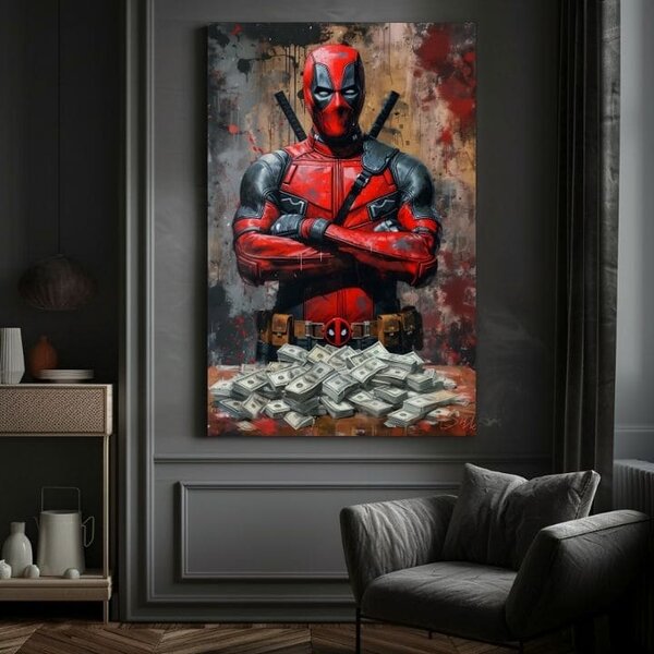 Tablou de perete DEADPOOL: Bani și haos | finisată de mâna artistului - 60x90 cm