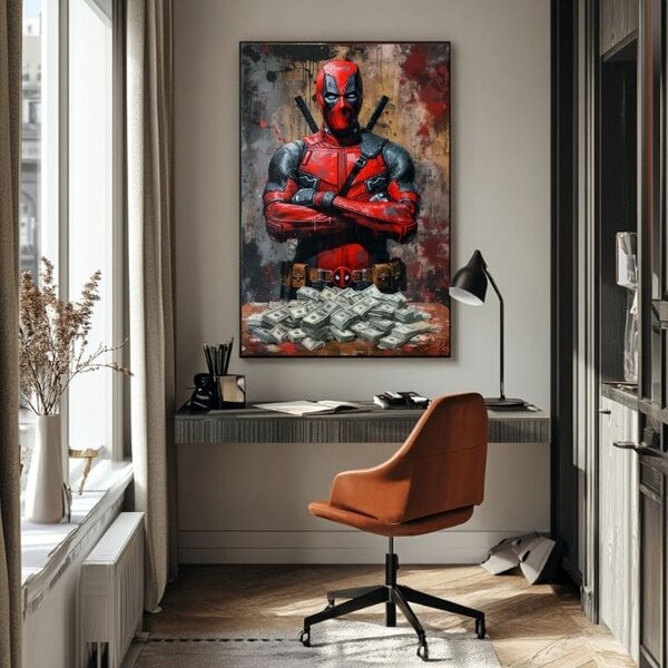 Tablou de perete DEADPOOL: Bani și haos | finisată de mâna artistului - 60x90 cm