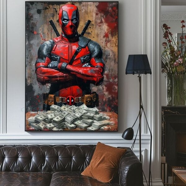 Tablou de perete DEADPOOL: Bani și haos | finisată de mâna artistului - 60x90 cm
