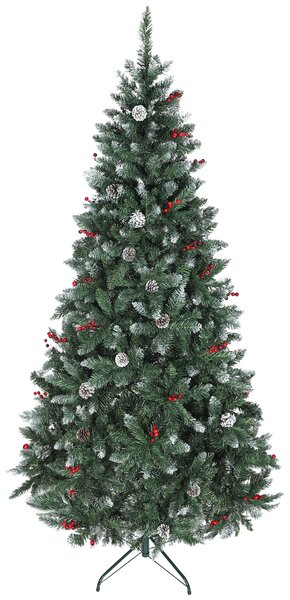 HOMCOM Brad de Crăciun Înalt de 210 cm cu 928 de Ramuri, Brad Artificial de Interior cu Conuri și Boabe Roșii Decorative, Bază Metalică, Verde | Aosom Romania