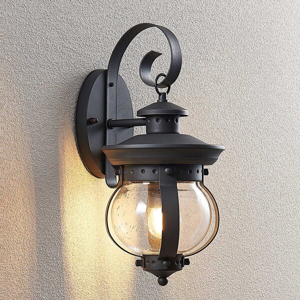 Lindby lumina de perete în aer liber Farley, 40 cm, gri închis, IP44, E27, reglabil, Negru, Metal, Antichitate, Felinar