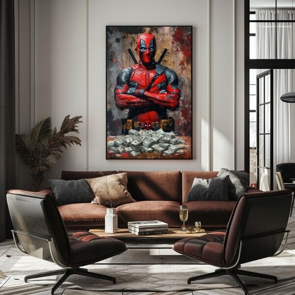 Tablou de perete DEADPOOL: Bani și haos | finisată de mâna artistului - 60x90 cm