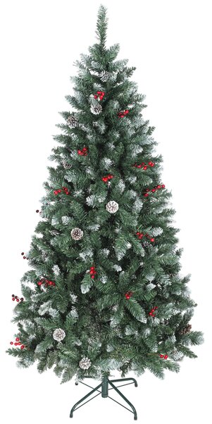 HOMCOM Brad de Crăciun Înalt Înzăpezit 180 cm cu 620 de Ramuri, Brad Artificial de Interior cu Conuri și Boabe Roșii Decorative, Bază din Metal, Verde | Aosom Romania