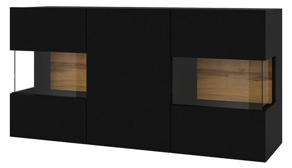 Vitrină Avernic Typ 25 (onyx negru + Stejar wotan). Promo -19%. 1042065