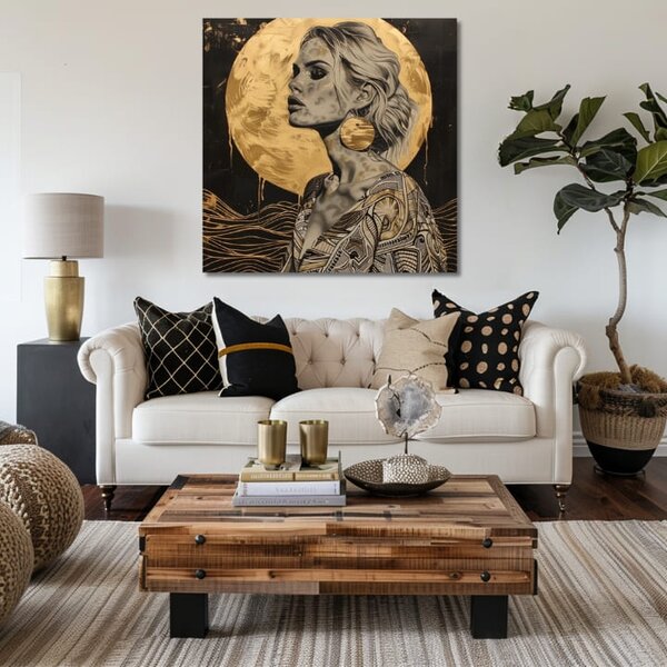 Tablou de perete elegantă a unei femei Golden Aura - 60x60 cm