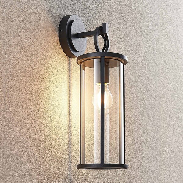 Lucande lumina de perete în aer liber Emmeline, clar, aluminiu, înălțime 45 cm, reglabil, Negru, Metal, Modern, Felinar