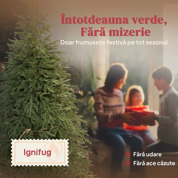 HOMCOM Brad Plin de Crăciun de 6 ft cu Vârfuri Dense Realiste, Montaj Ușor - Verde | Aosom Romania
