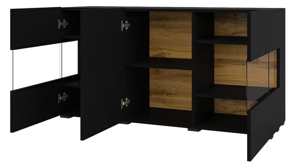 Vitrină Avernic Typ 25 (onyx negru + Stejar wotan). Promo -19%. 1042065