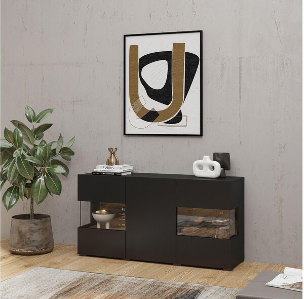 Vitrină Avernic Typ 25 (onyx negru + Stejar wotan). Promo -19%. 1042065