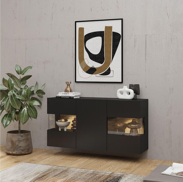 Vitrină Avernic Typ 25 (onyx negru + Stejar wotan). Promo -19%. 1042065