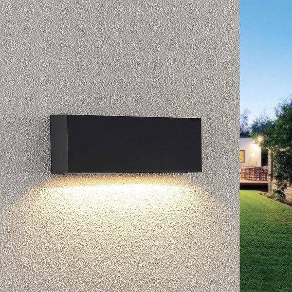 Lindby LED lampă de perete pentru exterior Jarte, 24 cm, jos, gri, IP65, Negru, Plastic, Modern, Soclu de perete jos