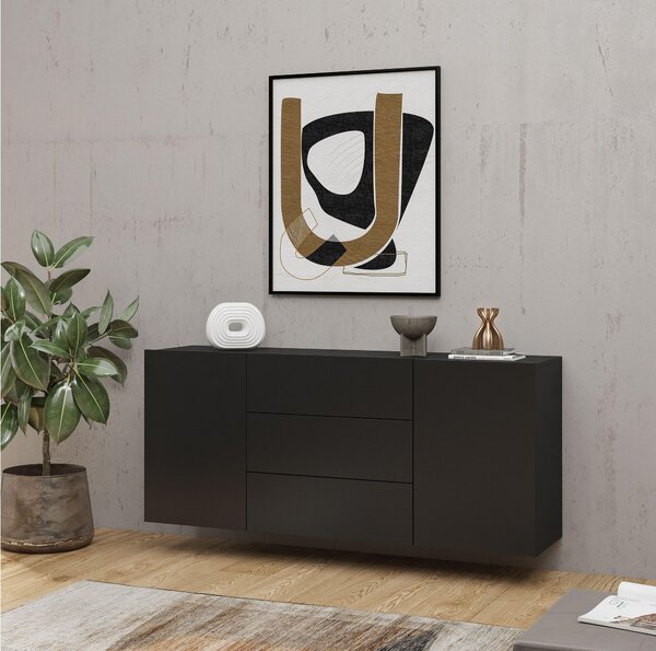 Comodă Avernic Typ 26 (onyx negru + stejar wotan). Promo -12%. 1042066