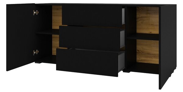 Comodă Avernic Typ 26 (onyx negru + stejar wotan). Promo -12%. 1042066